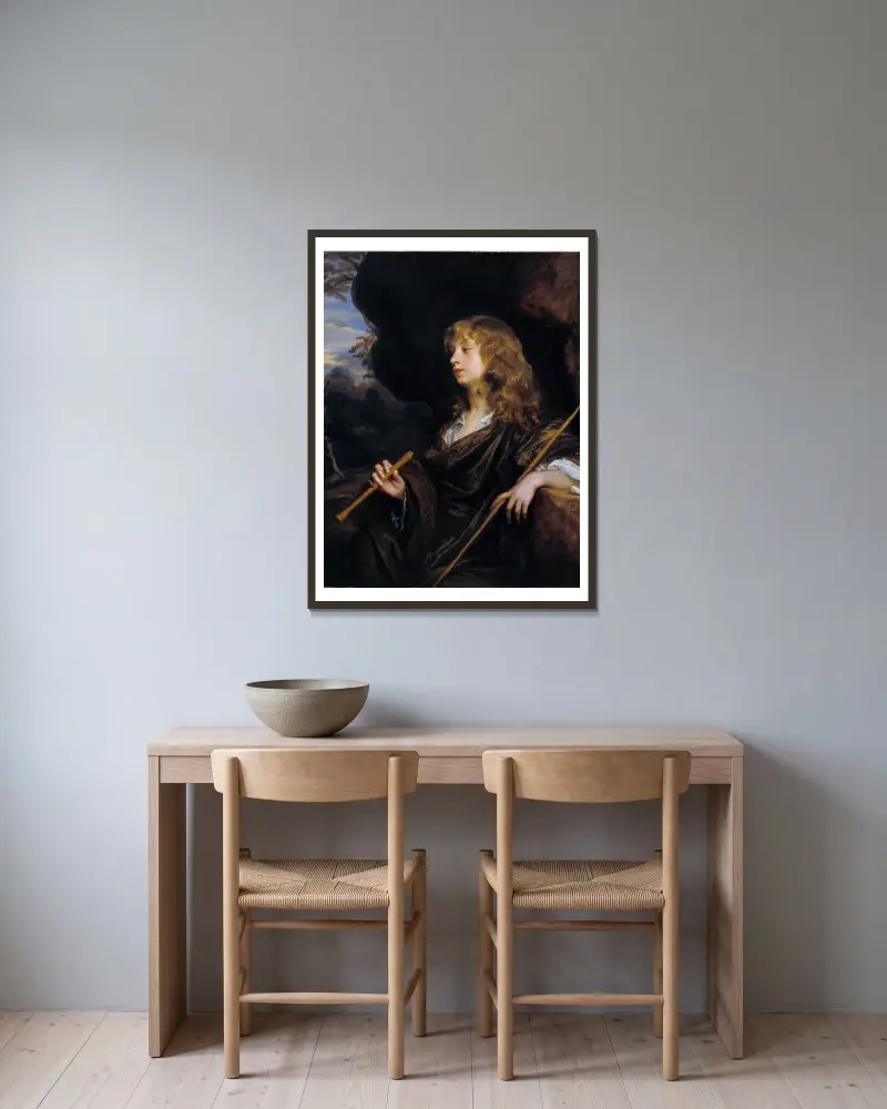 Ein Junge als Hirte von Sir Peter Lely gerahmt an einer Wand