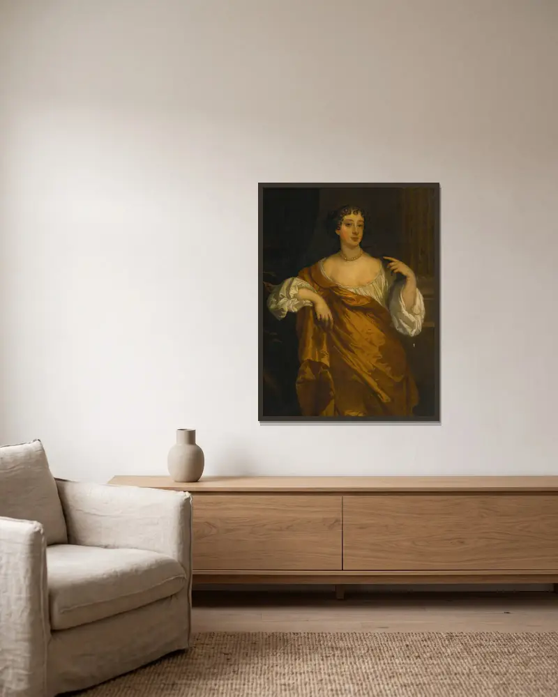 Porträtt av Barbara Villiers av Sir Peter Lely inramad på en vägg