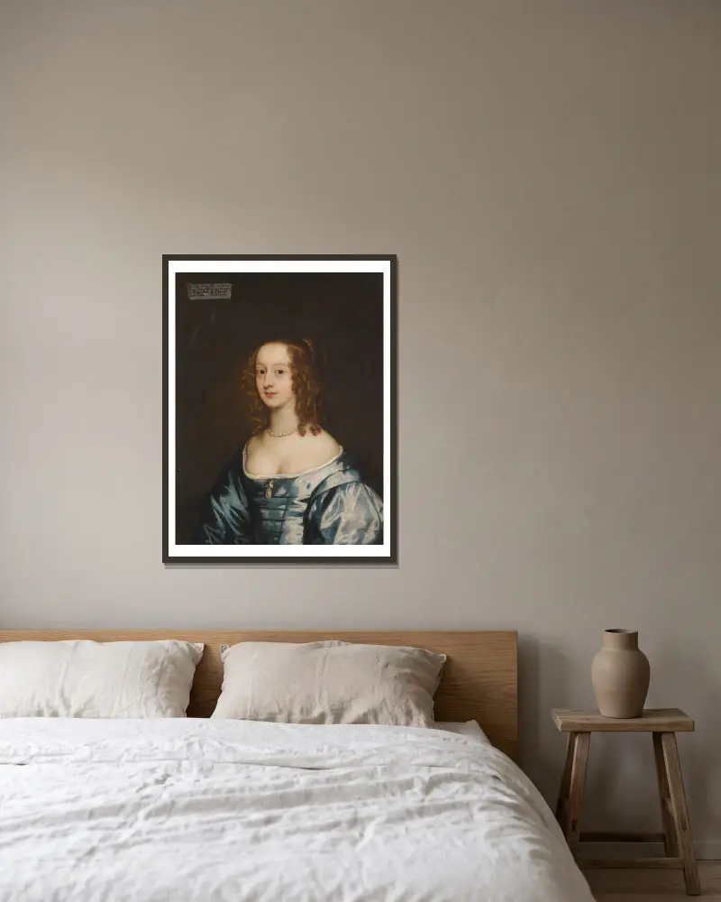 Porträtt av Lady Diana Grey, grevinna av Ailesbury (d. 1689) av Sir Peter Lely inramad på en vägg
