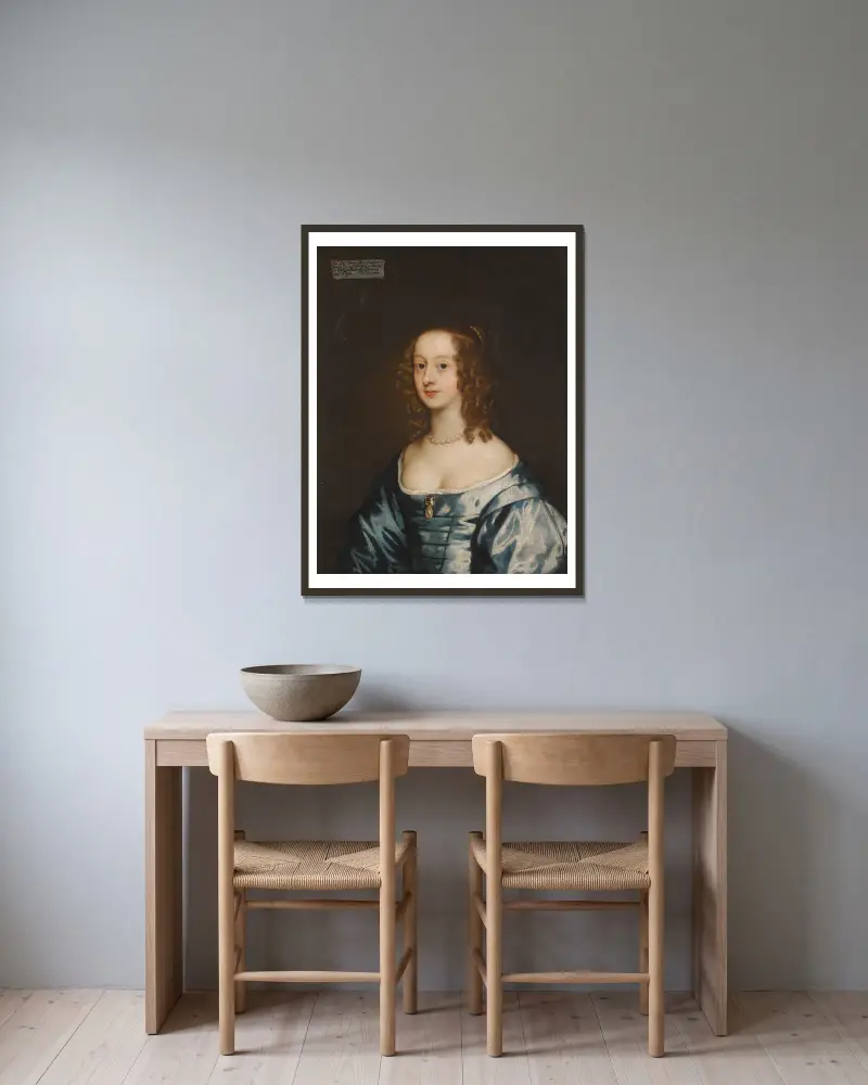 Porträtt av Lady Diana Grey, grevinna av Ailesbury (d. 1689) av Sir Peter Lely inramad på en vägg