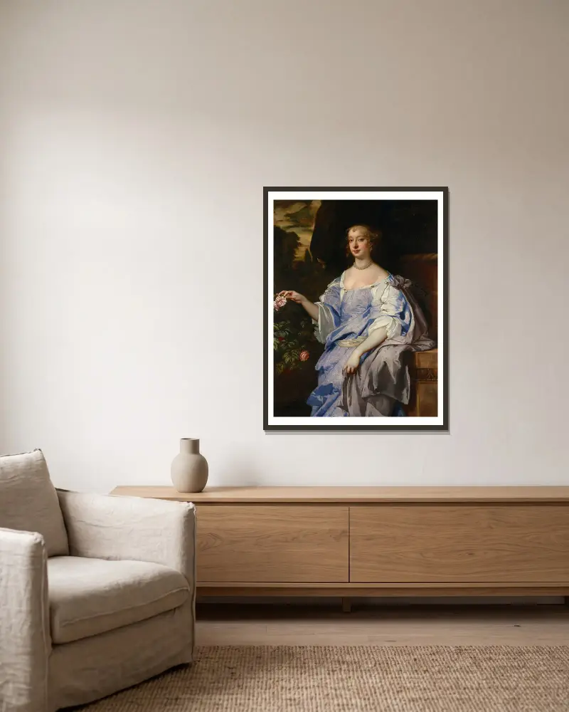 Porträtt av Lady Penelope Spencer av Sir Peter Lely inramad på en vägg