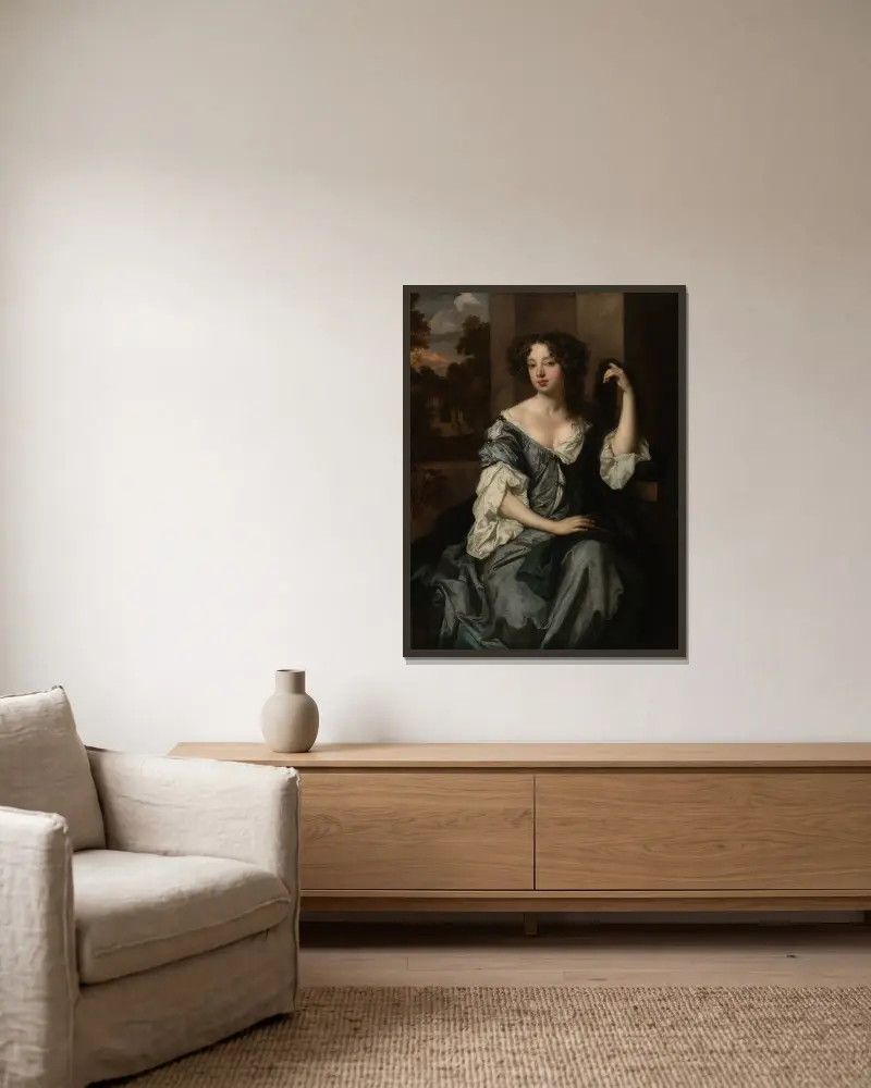Porträtt av Louise de Kéroualle, hertiginna av Portsmouth av Sir Peter Lely inramad på en vägg