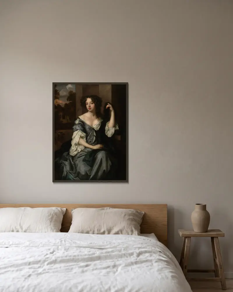 Porträtt av Louise de Kéroualle, hertiginna av Portsmouth av Sir Peter Lely inramad på en vägg