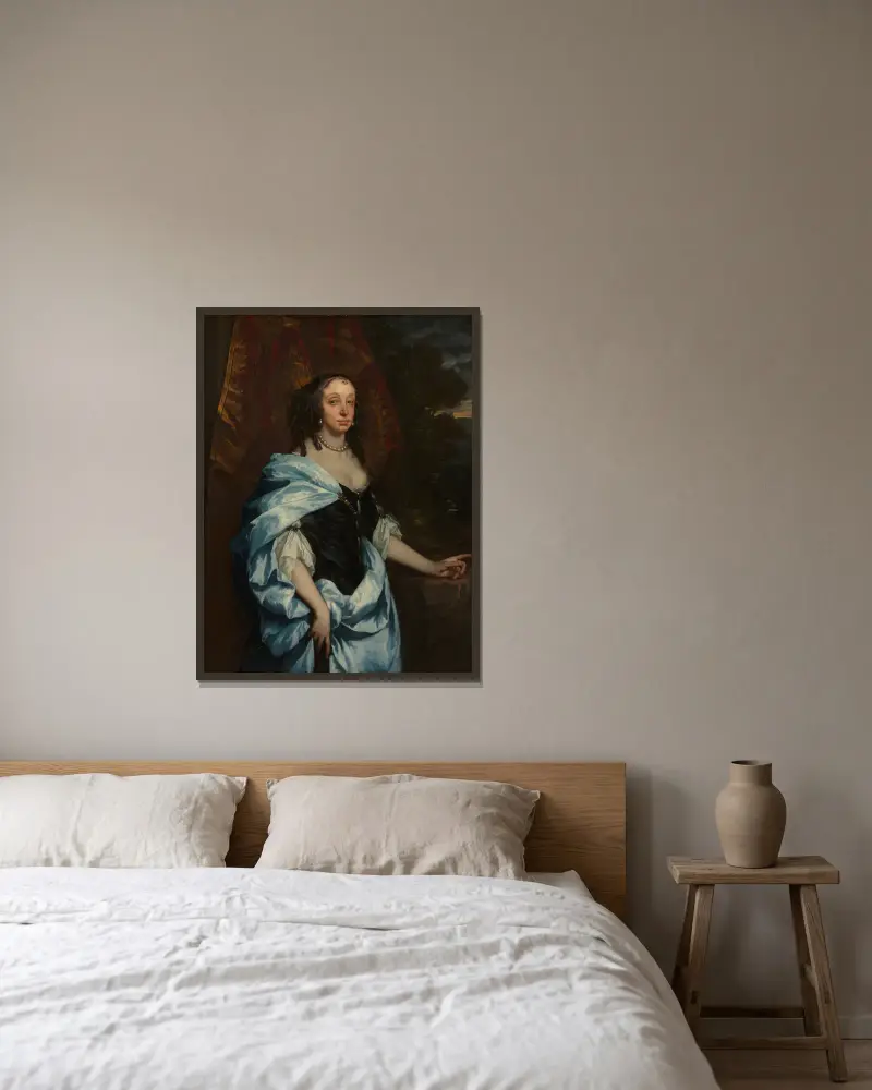 Portrait of Mrs. Leneve av Sir Peter Lely inramad på en vägg