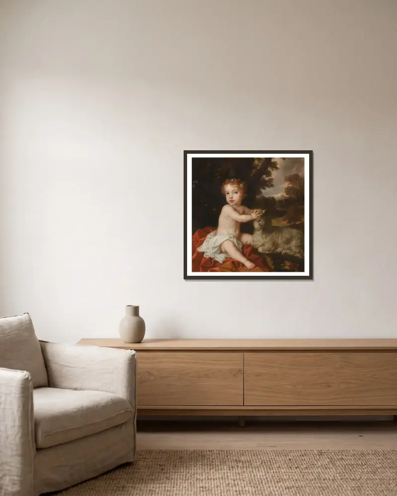 Porträt der Prinzessin Isabella (1676–1680), Tochter von König Jakob II. und Maria von Modena von Sir Peter Lely gerahmt an einer Wand