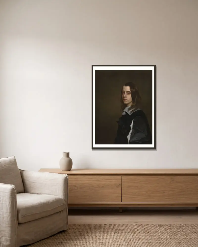Portrait of Samuel Crew av Sir Peter Lely inramad på en vägg