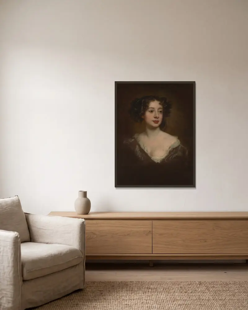 Studie till ett porträtt av en kvinna av Sir Peter Lely inramad på en vägg