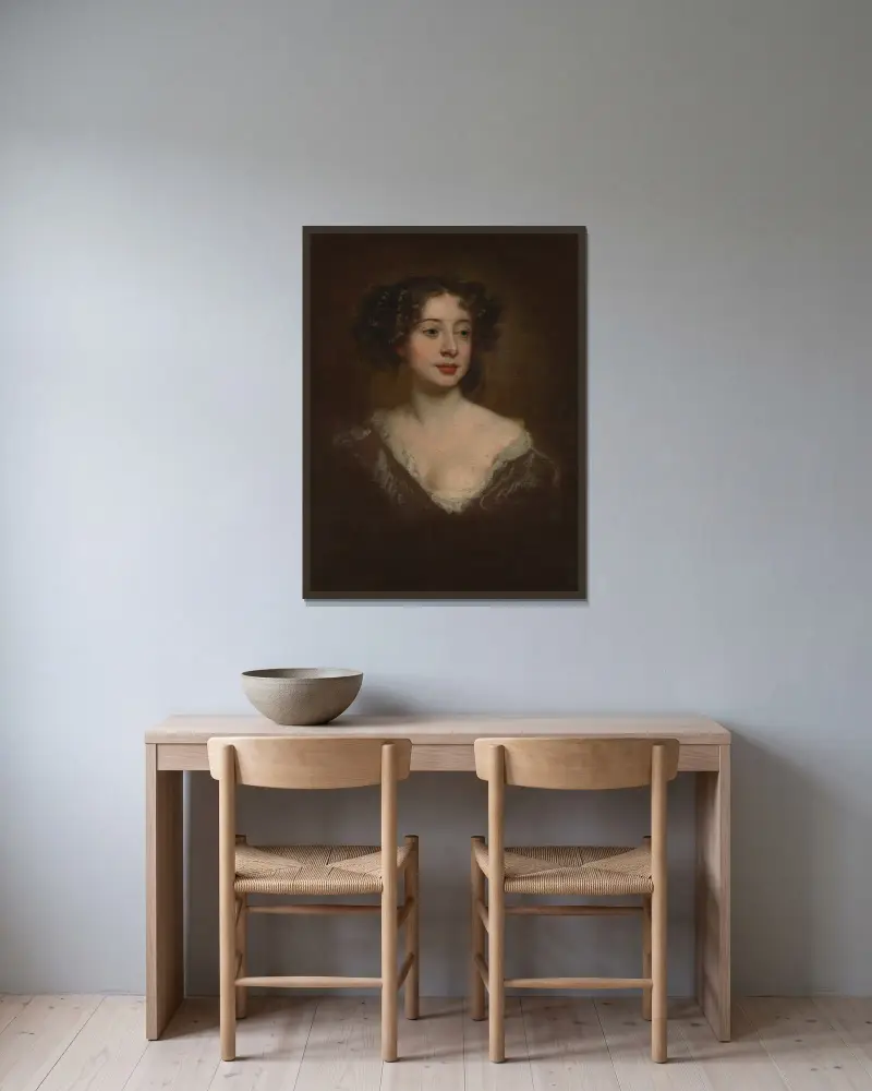 Studie till ett porträtt av en kvinna av Sir Peter Lely inramad på en vägg