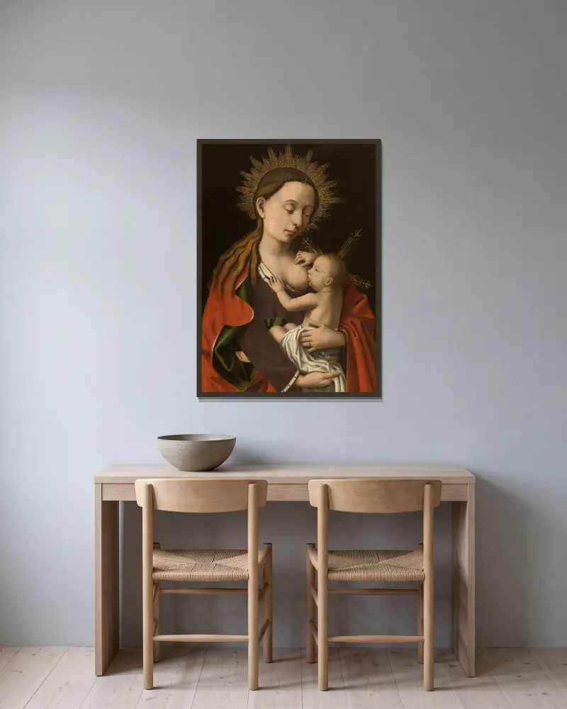 Madonna av Petrus Christus inramad på en vägg