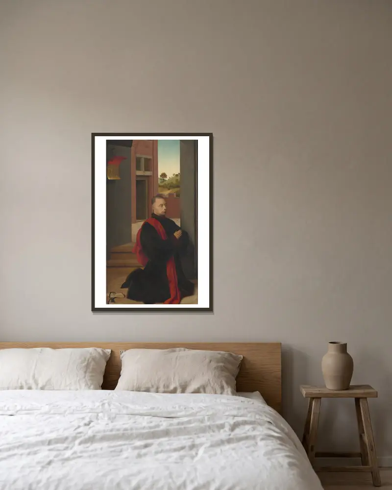 Porträtt av en manlig donator av Petrus Christus inramad på en vägg
