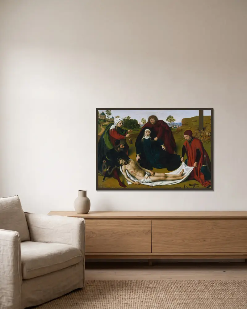 Die Beweinung Christi von Petrus Christus gerahmt an einer Wand
