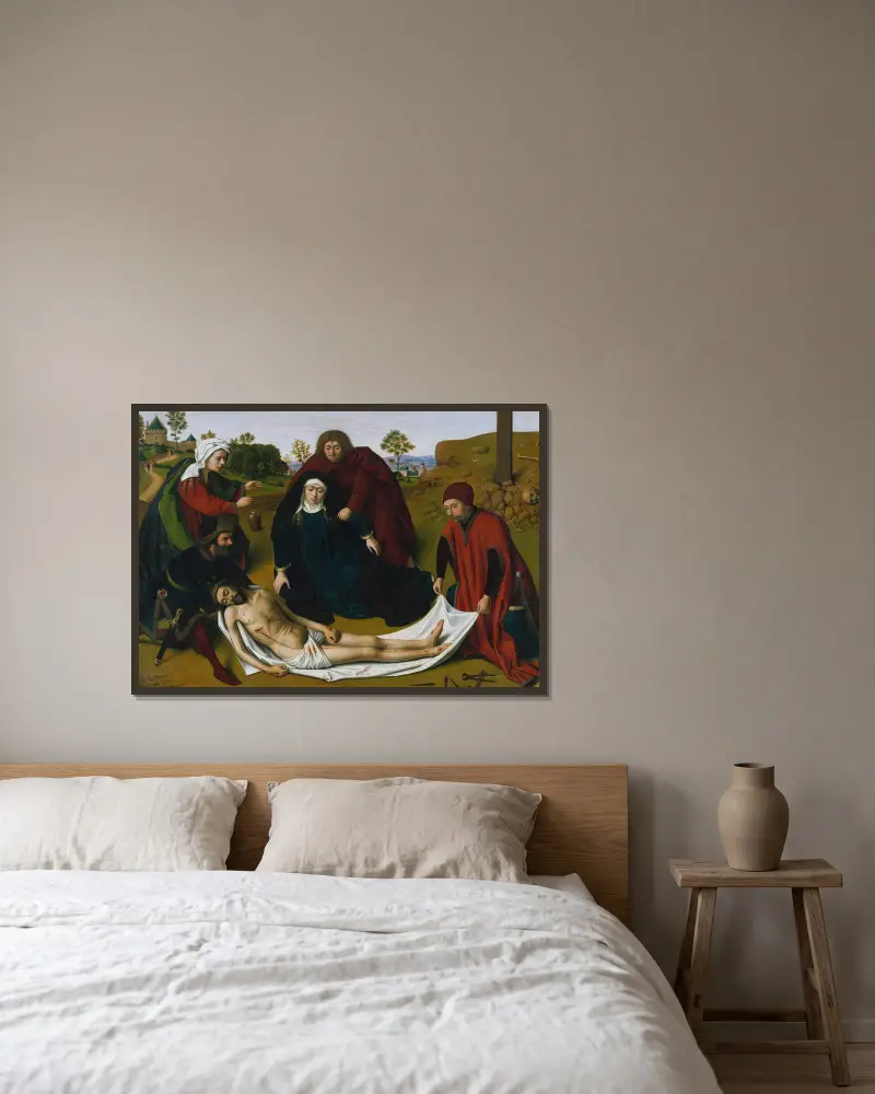 Die Beweinung Christi von Petrus Christus gerahmt an einer Wand