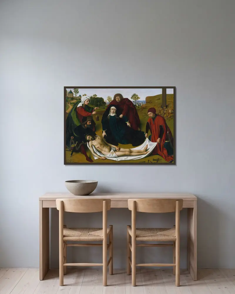 Die Beweinung Christi von Petrus Christus gerahmt an einer Wand