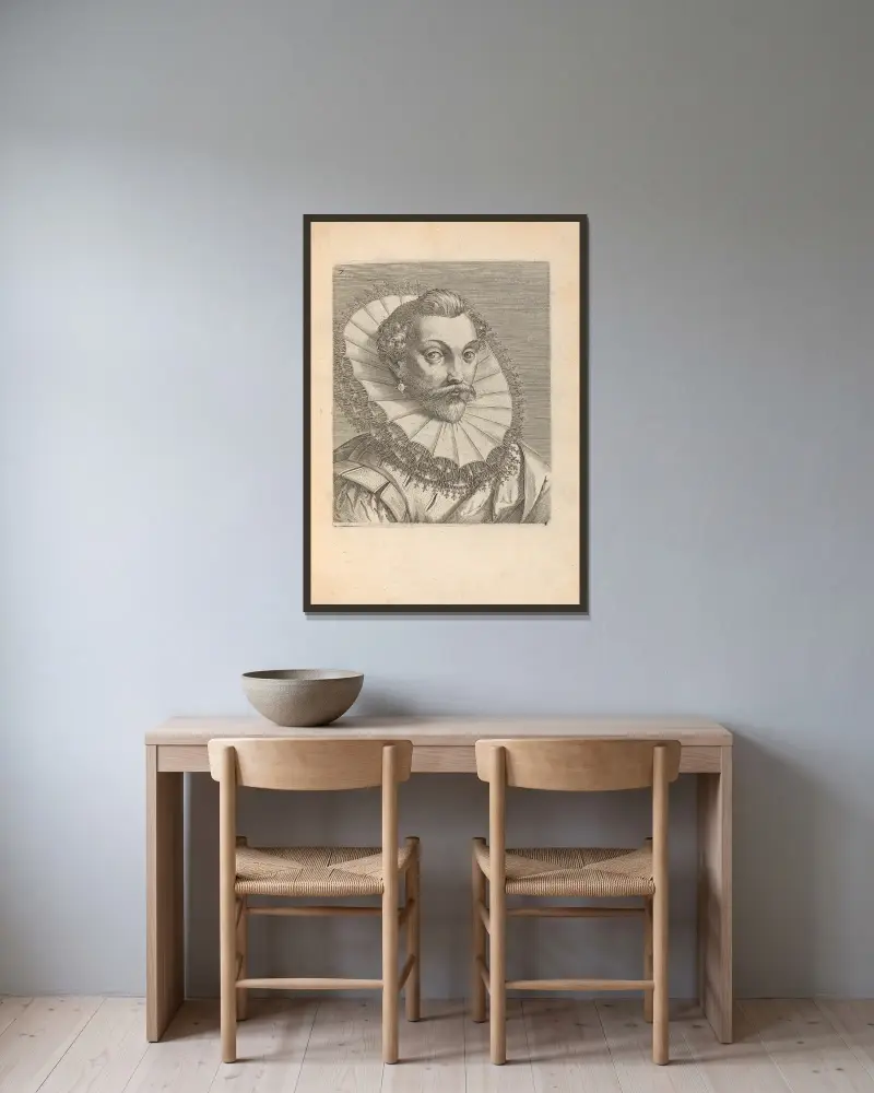 Man, vänd åt höger, 1590 – nr 1 av Philip Galle inramad på en vägg