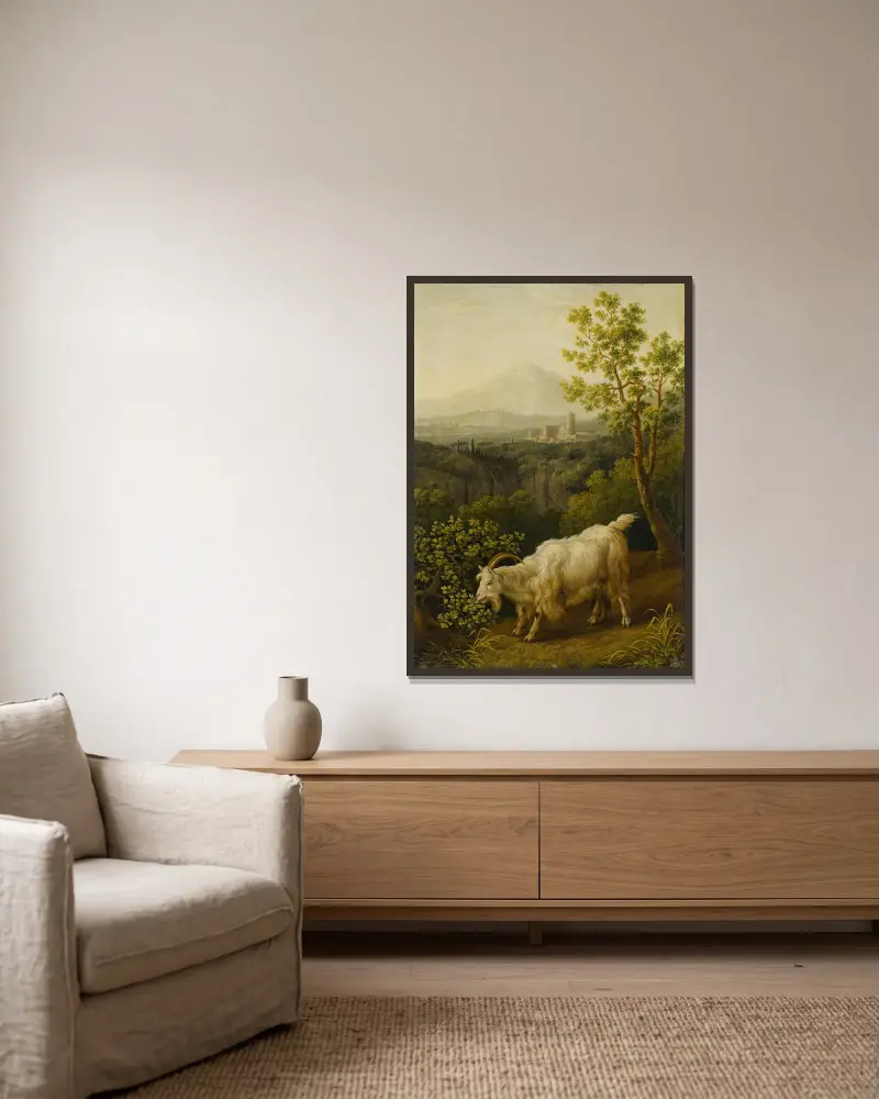 A Male Goat In An Italianate Landscape av Jacob Philipp Hackert inramad på en vägg
