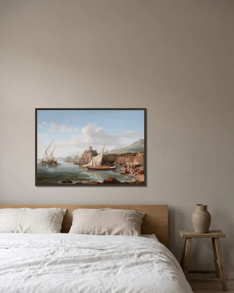 Blick auf Aci Castello av Jacob Philipp Hackert inramad på en vägg