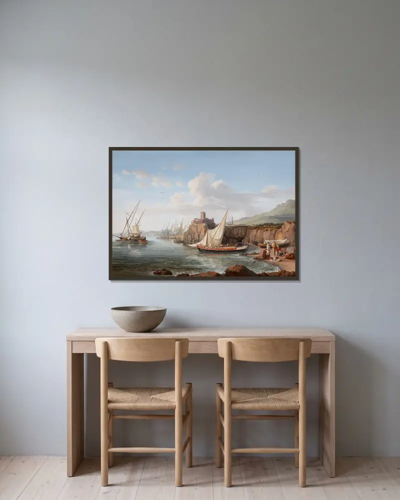 Blick auf Aci Castello av Jacob Philipp Hackert inramad på en vägg