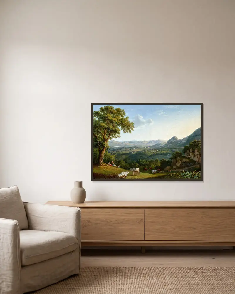 Blick auf das Arnotal und Fiesole av Jacob Philipp Hackert inramad på en vägg