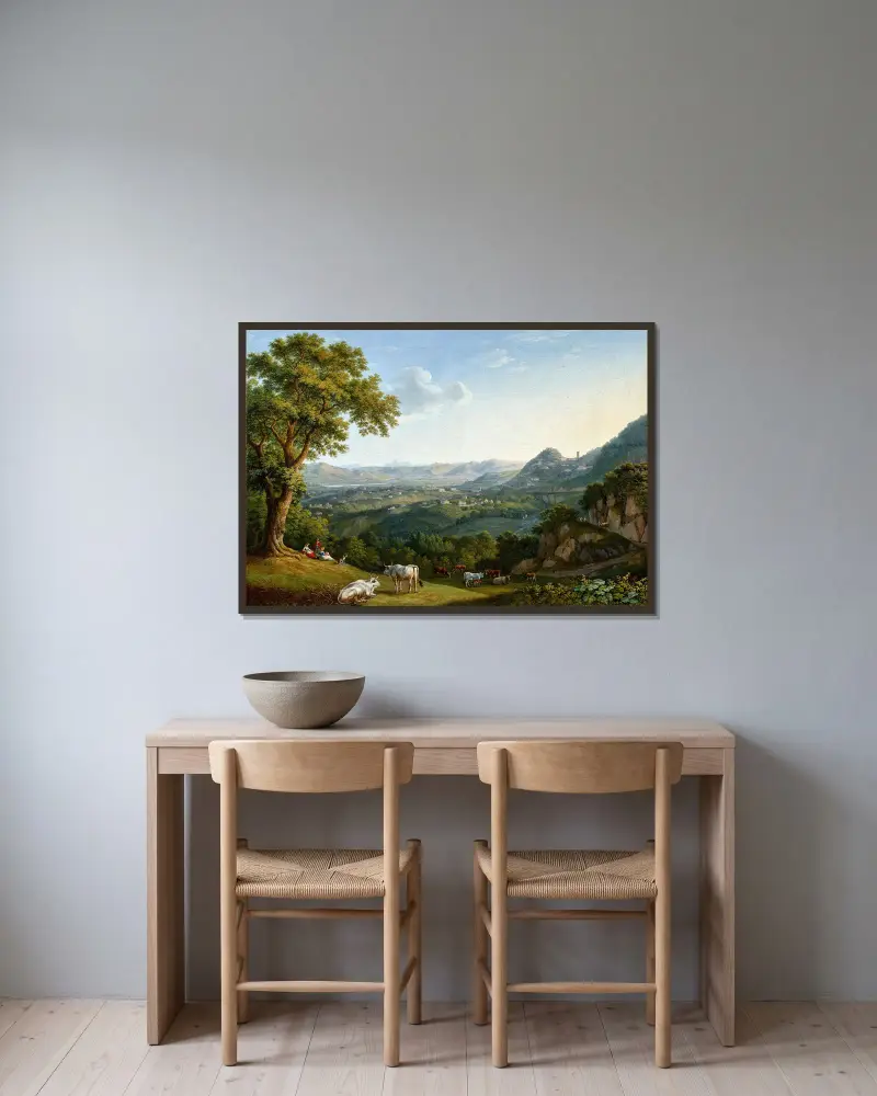 Blick auf das Arnotal und Fiesole av Jacob Philipp Hackert inramad på en vägg