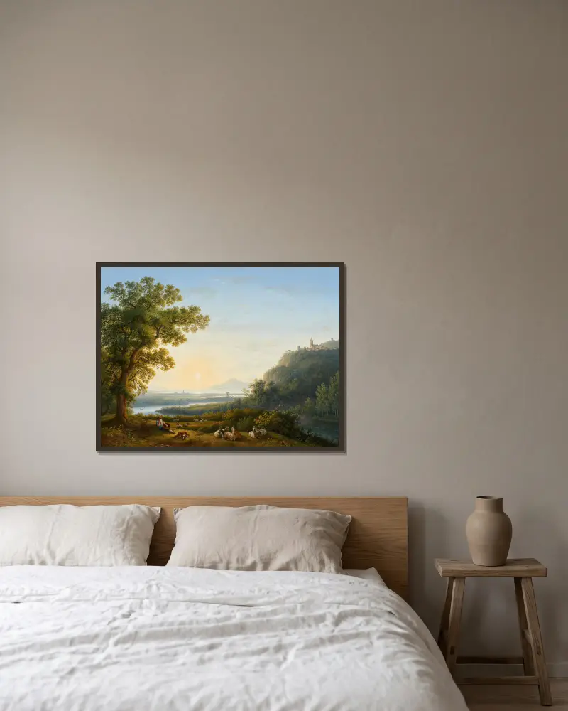 Flusslandschaft av Jacob Philipp Hackert inramad på en vägg