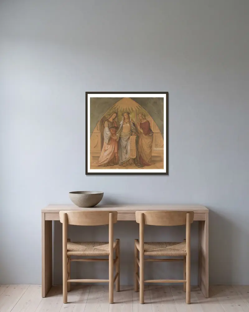 Allegoriska gestalter för arkitektur, skulptur och måleri av Philipp Veit inramad på en vägg