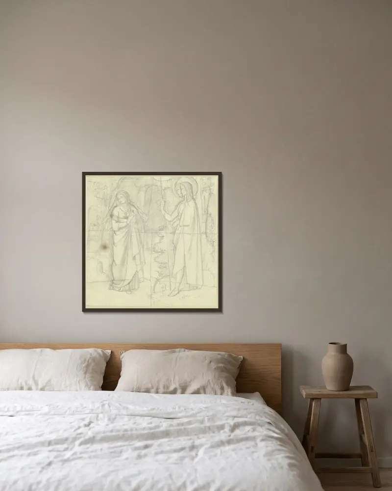 Christus und Magdalena (Ostermorgen) av Philipp Veit inramad på en vägg