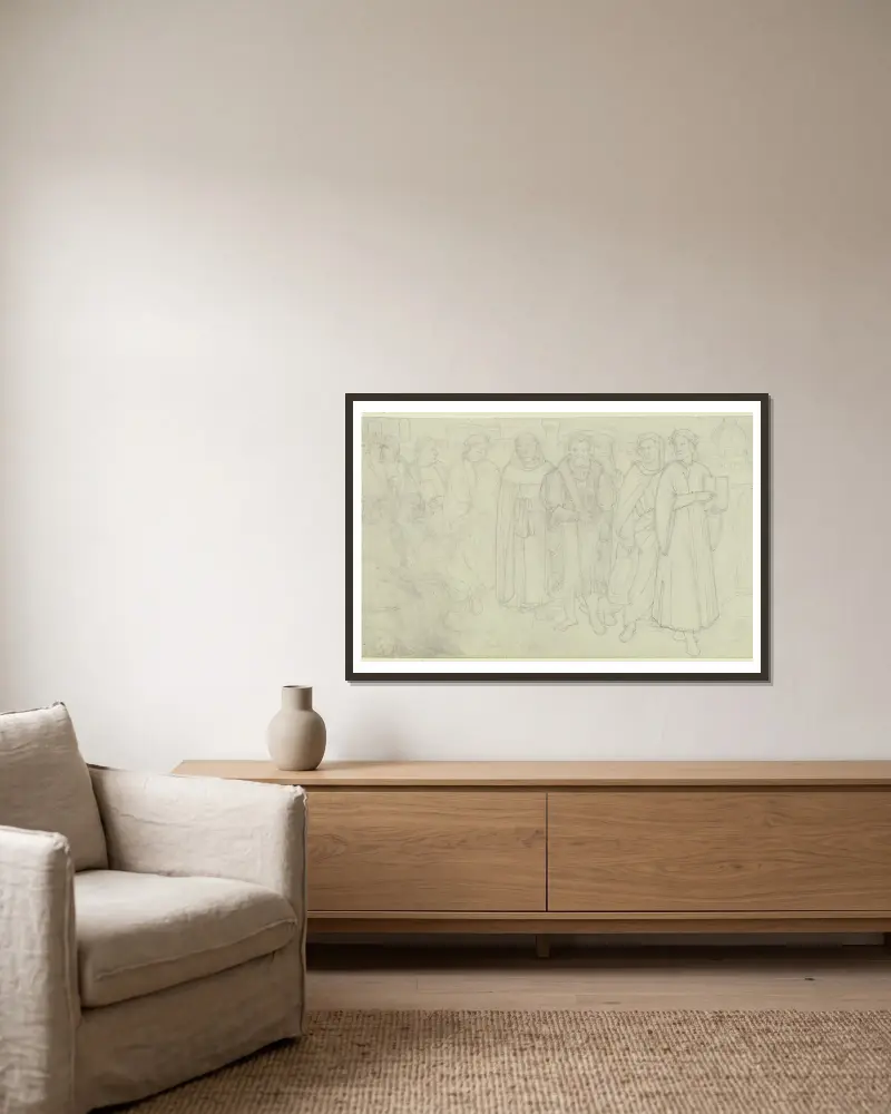 Dante mit florentinischen Künstlern av Philipp Veit inramad på en vägg