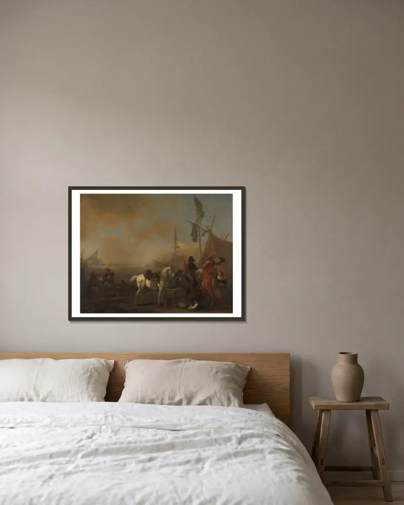 Ein Armeelager von Philips Wouwerman gerahmt an einer Wand