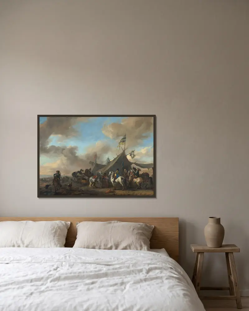 Armeelager von Philips Wouwerman gerahmt an einer Wand
