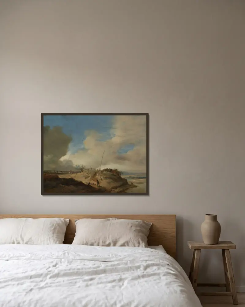 Krajina s dunami a signálním stožárem, Philips Wouwerman v rámu na stěně