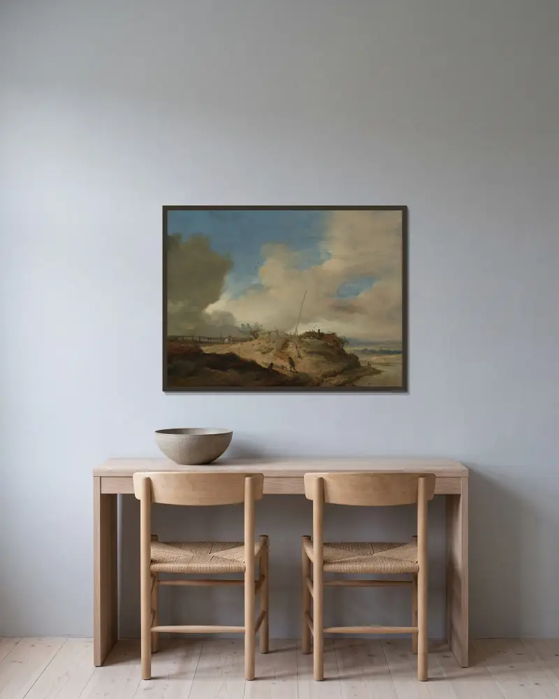 Krajina s dunami a signálním stožárem, Philips Wouwerman v rámu na stěně