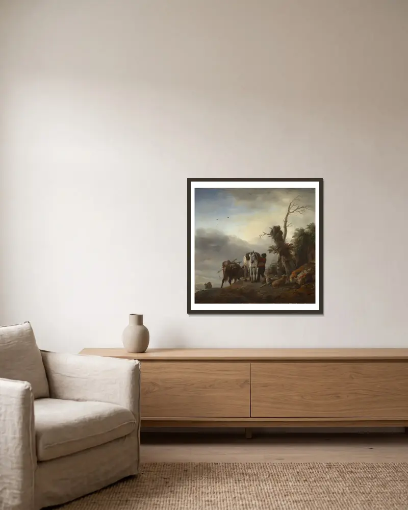 Landschaft mit Packpferden, 1660 von Philips Wouwerman gerahmt an einer Wand