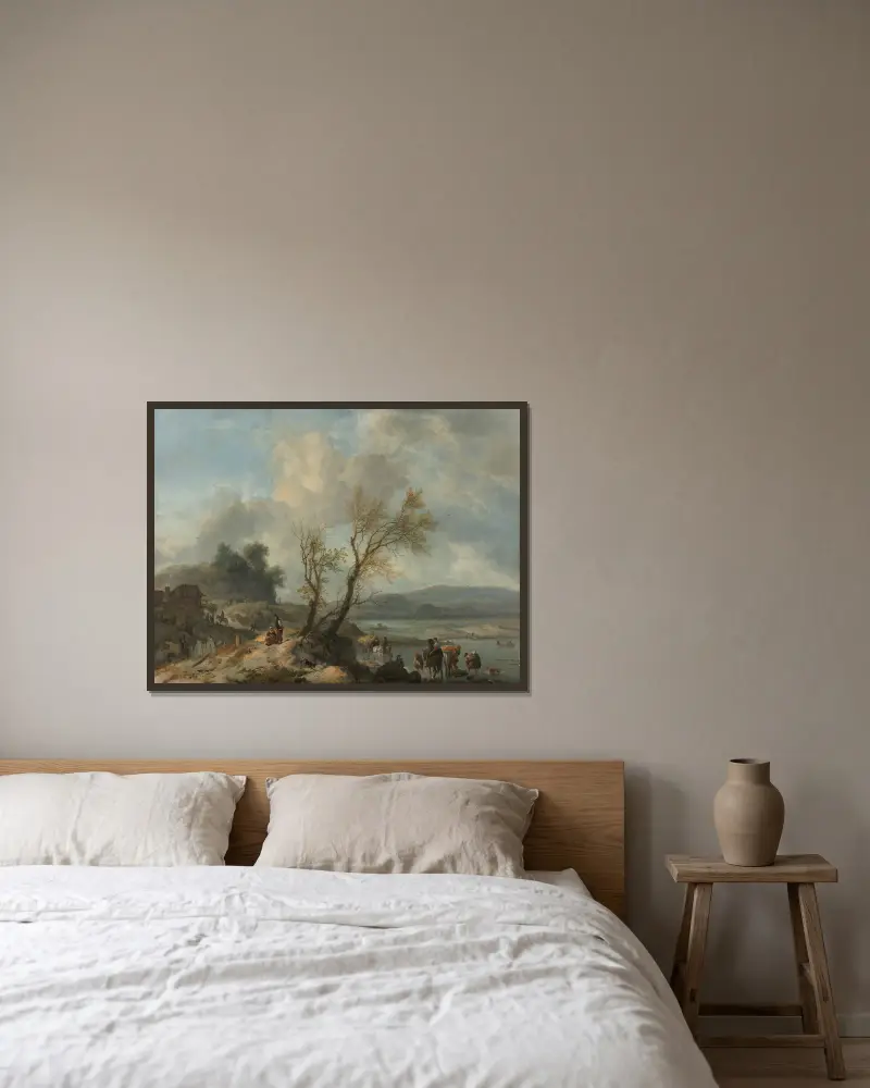 Pejzaż z piaszczystą ścieżką nad rzeką, Philips Wouwerman w ramie na ścianie
