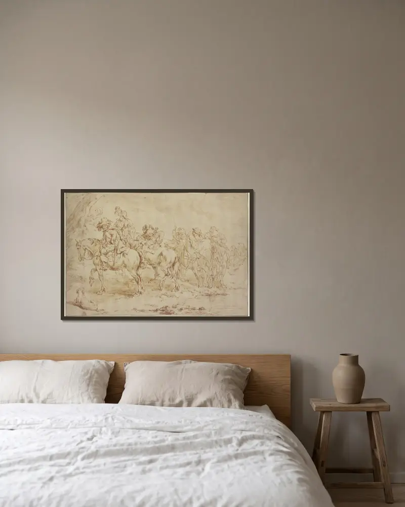 Jezdci míjející potok, Philips Wouwerman v rámu na stěně