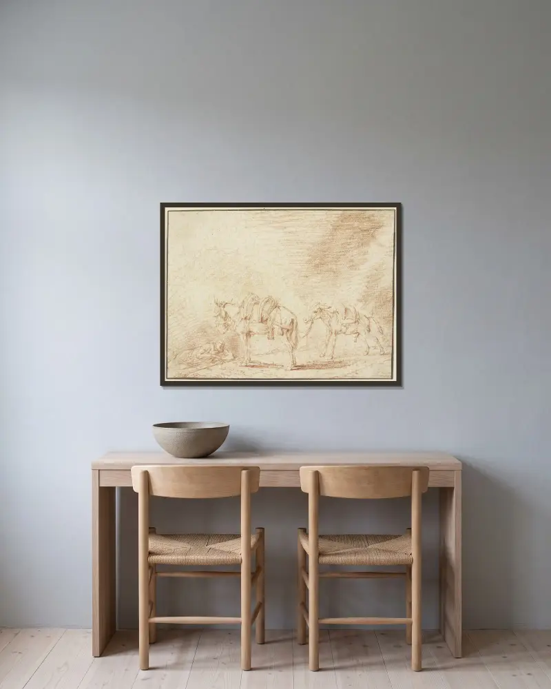 Odpočívající muž u dvou oslů, Philips Wouwerman v rámu na stěně