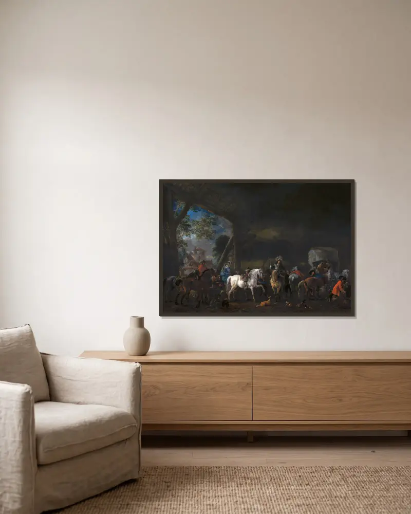 Příjezd do stáje, Philips Wouwerman v rámu na stěně