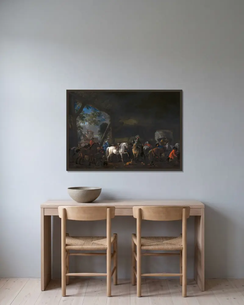 Příjezd do stáje, Philips Wouwerman v rámu na stěně