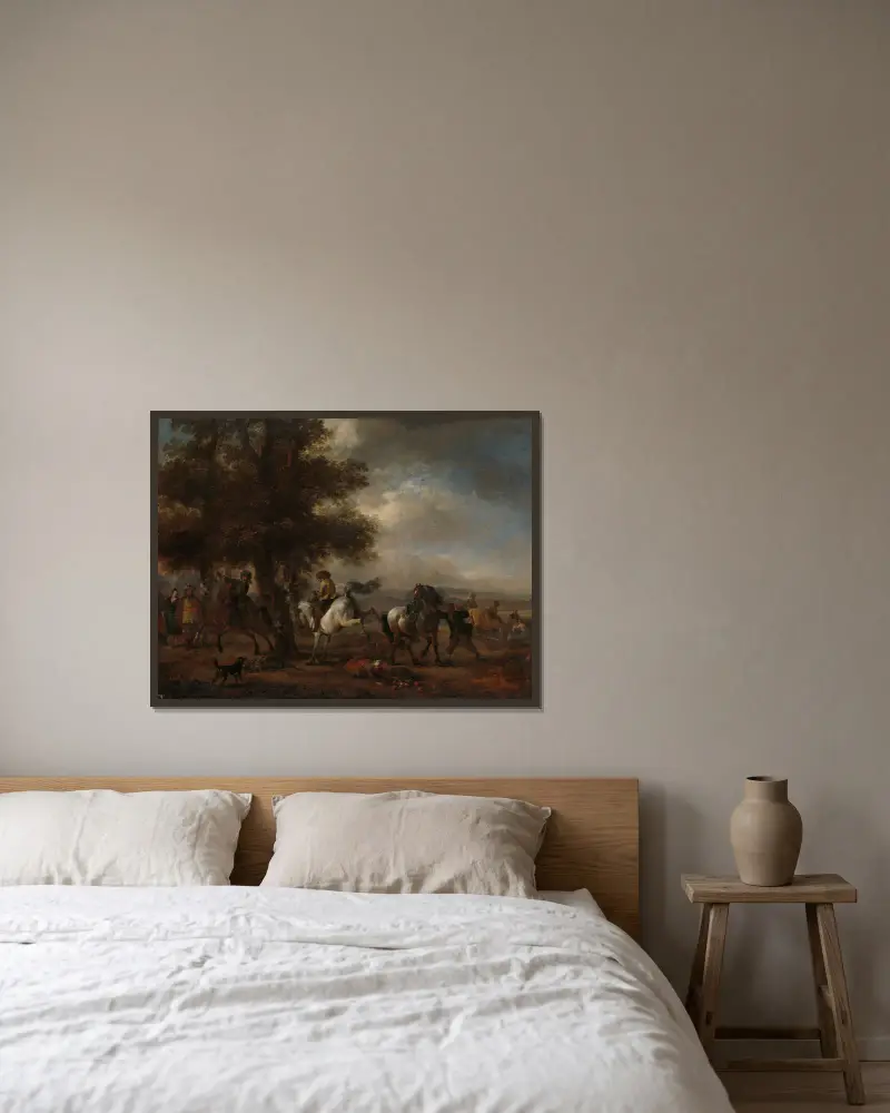 Der sich aufbäumende Schimmel von Philips Wouwerman gerahmt an einer Wand