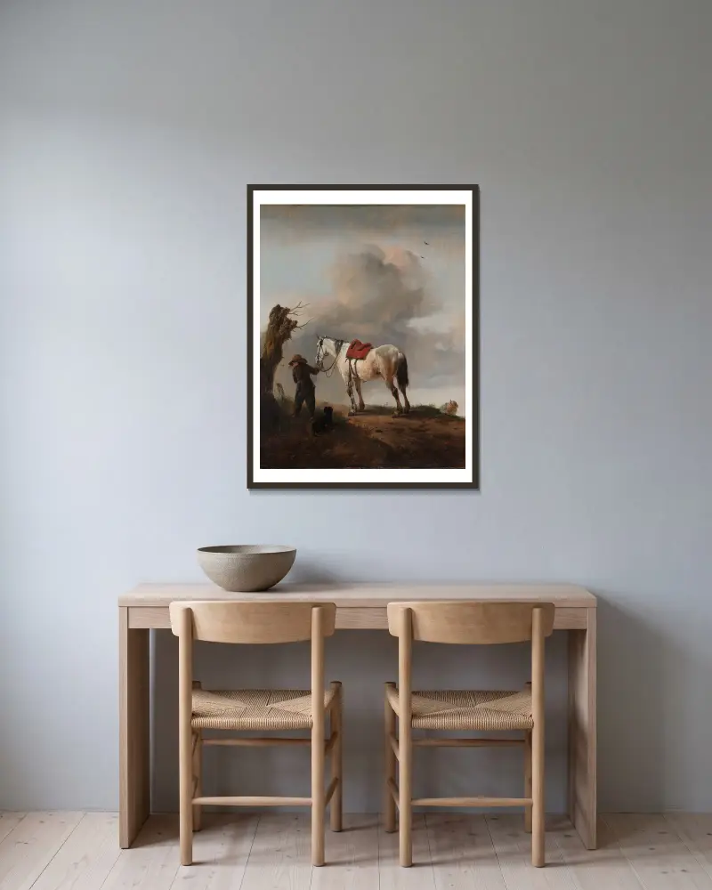 The Grey Horse av Philips Wouwerman inramad på en vägg