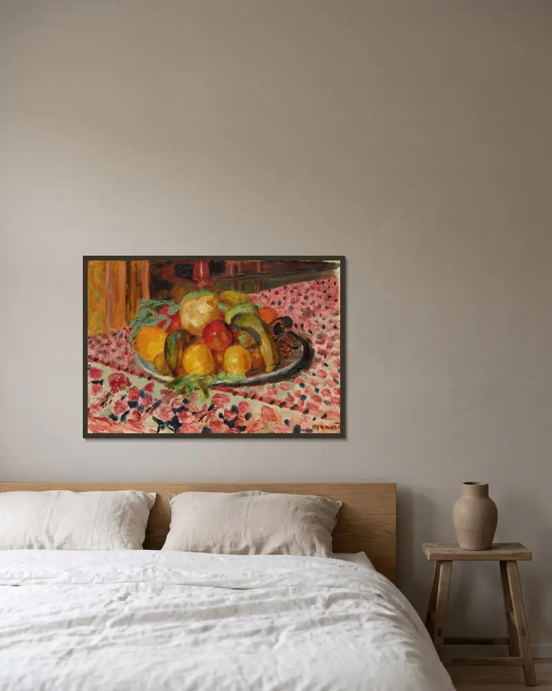 Assiette de fruits av Pierre Bonnard inramad på en vägg