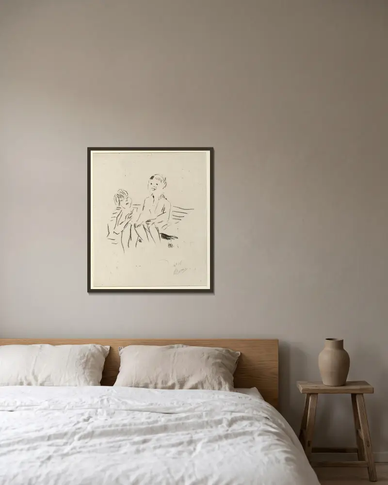 Två barn på en bänk av Pierre Bonnard inramad på en vägg