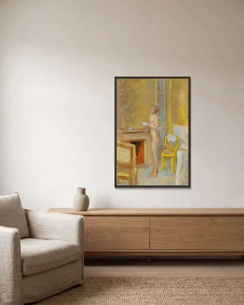 Frau mit Waschlappen von Pierre Bonnard gerahmt an einer Wand