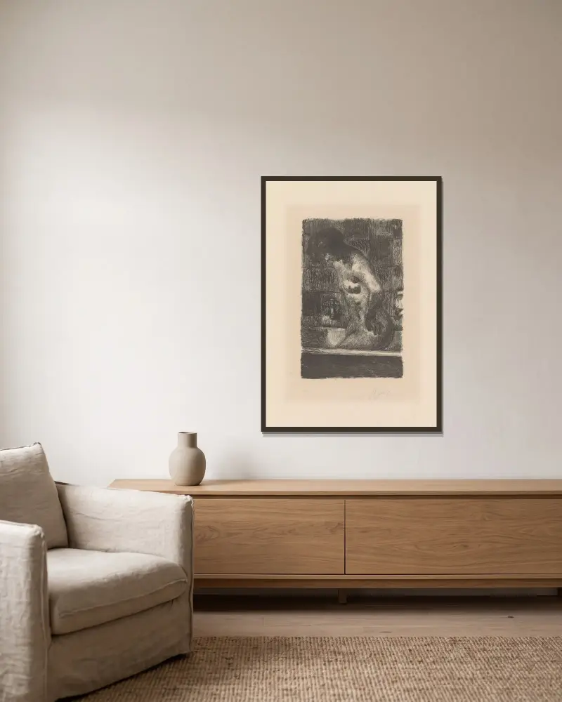 Stehende Frau in ihrer Badewanne von Pierre Bonnard gerahmt an einer Wand