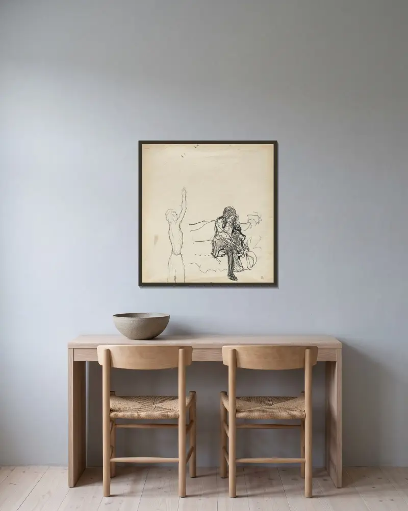 Kvinna som trär på sig sina strumpor av Pierre Bonnard inramad på en vägg