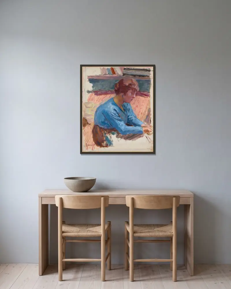 Tankfull kvinna med blått liv av Pierre Bonnard inramad på en vägg