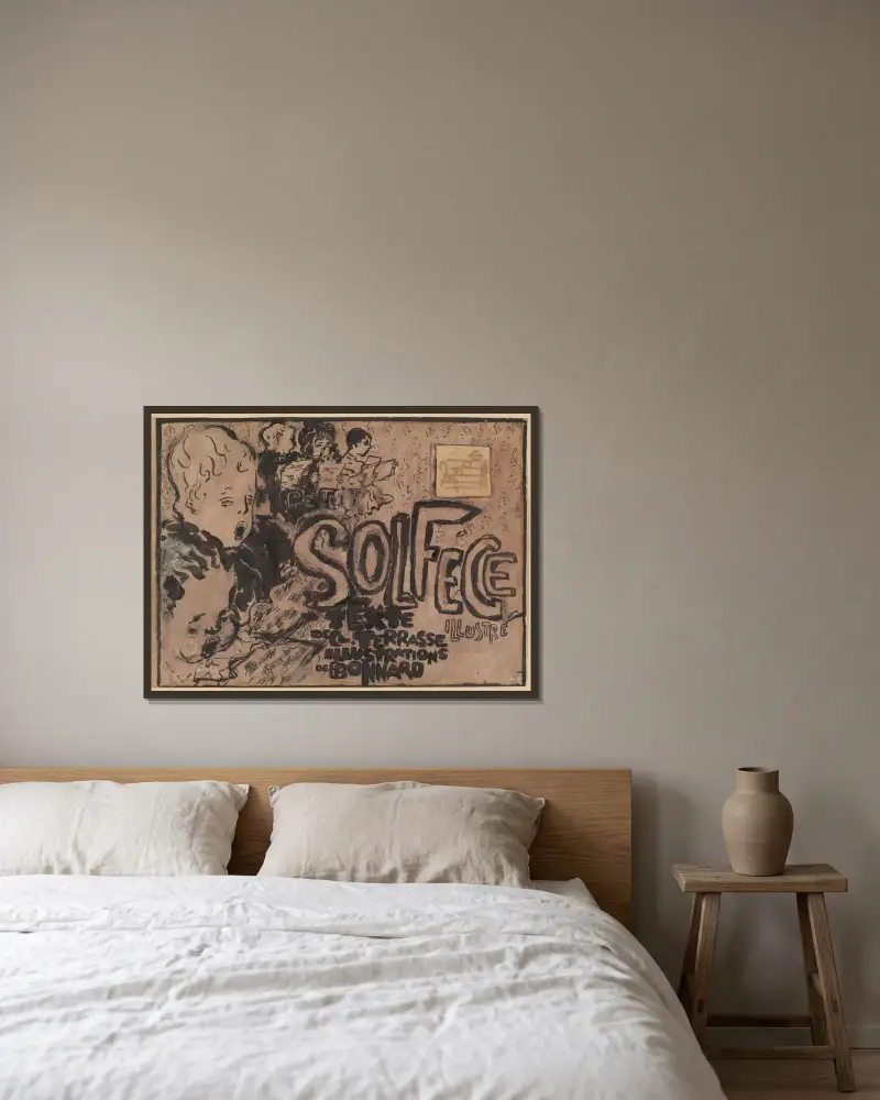 Letzte Vorstudie für den Umschlag von Petit solfège illustré von Pierre Bonnard gerahmt an einer Wand