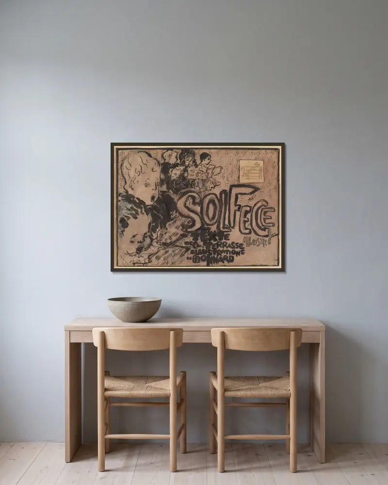 Letzte Vorstudie für den Umschlag von Petit solfège illustré von Pierre Bonnard gerahmt an einer Wand