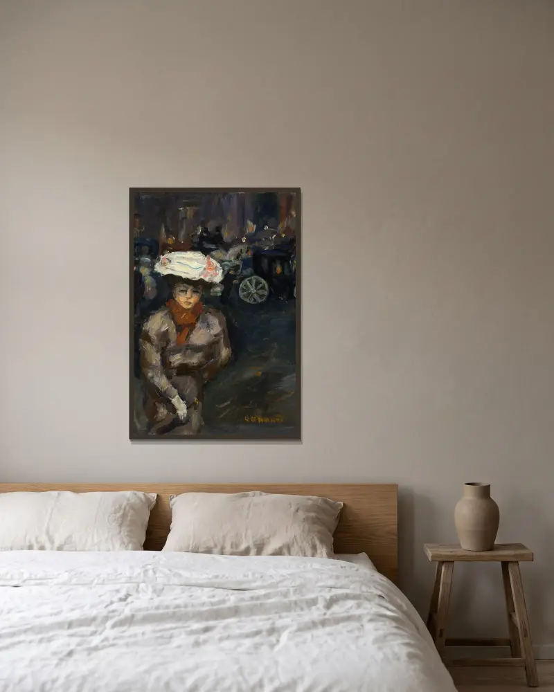 Ung flicka på gatan av Pierre Bonnard inramad på en vägg