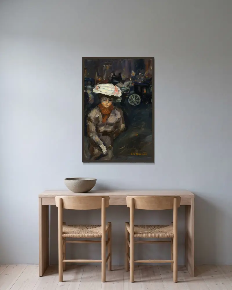Ung flicka på gatan av Pierre Bonnard inramad på en vägg