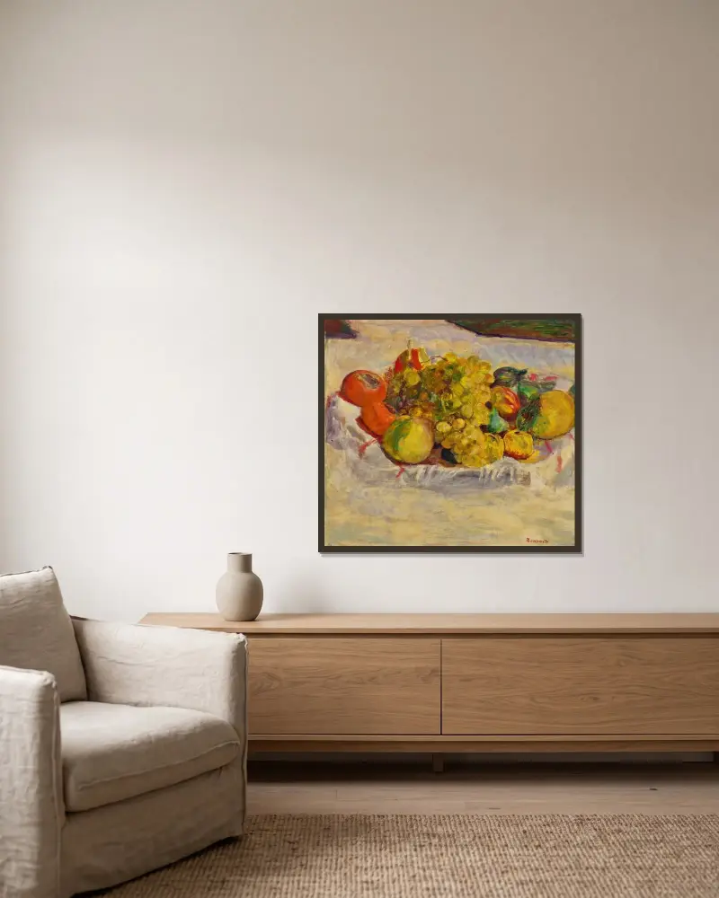 Der Früchtekorb von Pierre Bonnard gerahmt an einer Wand